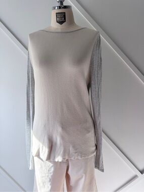 Max Mara Weekend Two-Tone Knit Back Zip Sweater Grey Ivory Sz S | Luxury